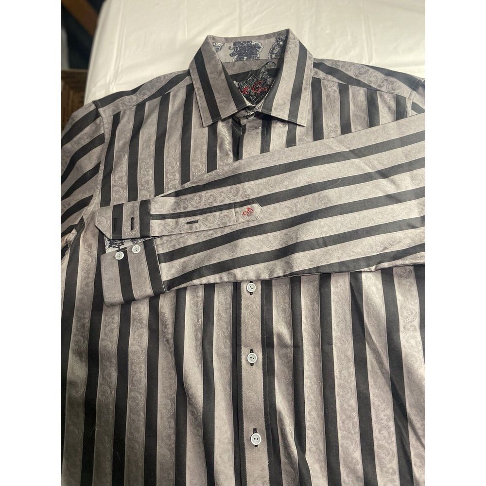 Men's Robert Graham Black & Gray Patterned Flip Cuff Shirt- No Tags- Size XL